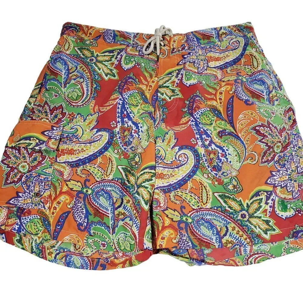 Vintage Polo Ralph Lauren Paisley Swim Trunks Colorful Beach Mesh Lined Mens L
